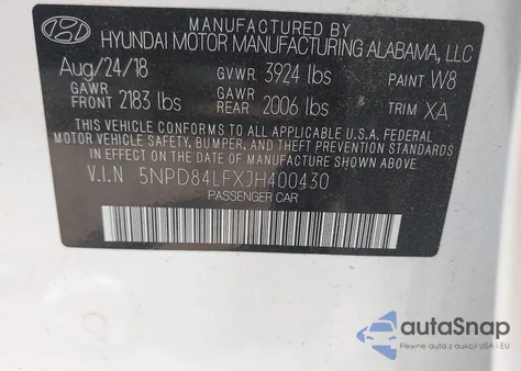 2018 Hyundai Elantra Sel из США, поврежденный, VIN 5NPD84LFXJH400430